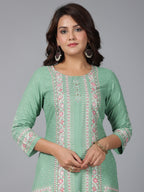 Juniper Women Sage Green Rayon Printed Straight Kurta | Grocsy