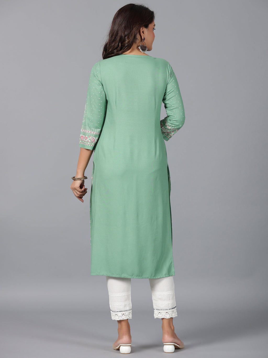 Juniper Women Sage Green Rayon Printed Straight Kurta | Grocsy