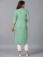 Juniper Women Sage Green Rayon Printed Straight Kurta | Grocsy