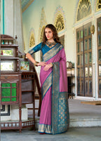 Anaita Pink Soft Silk Zari Weaving Saree With Blouse Piece | Grocsy