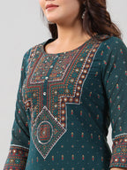 Juniper Women Green Georgette Printed High-Low Straight Tunic | Grocsy