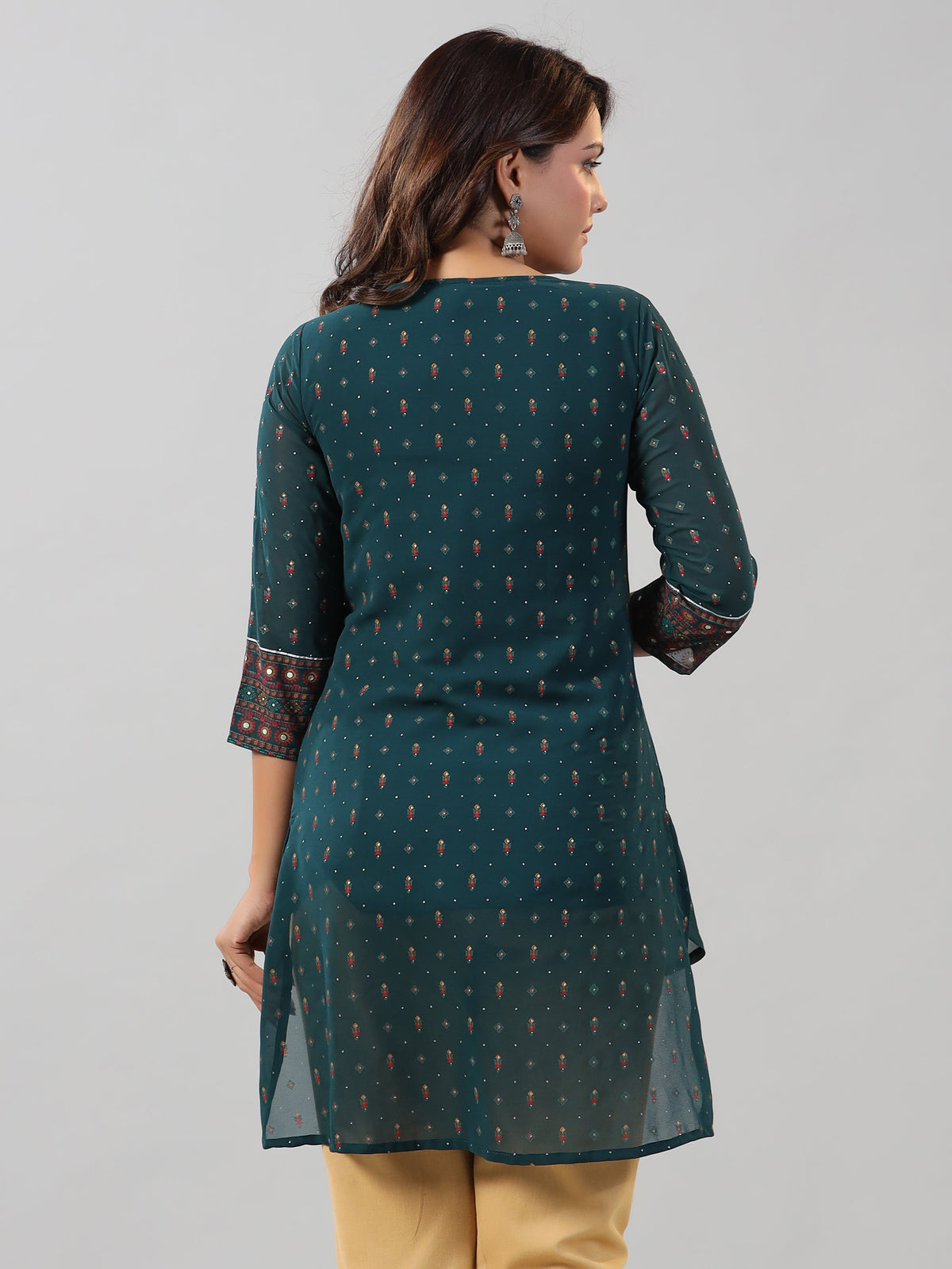 Juniper Women Green Georgette Printed High-Low Straight Tunic | Grocsy