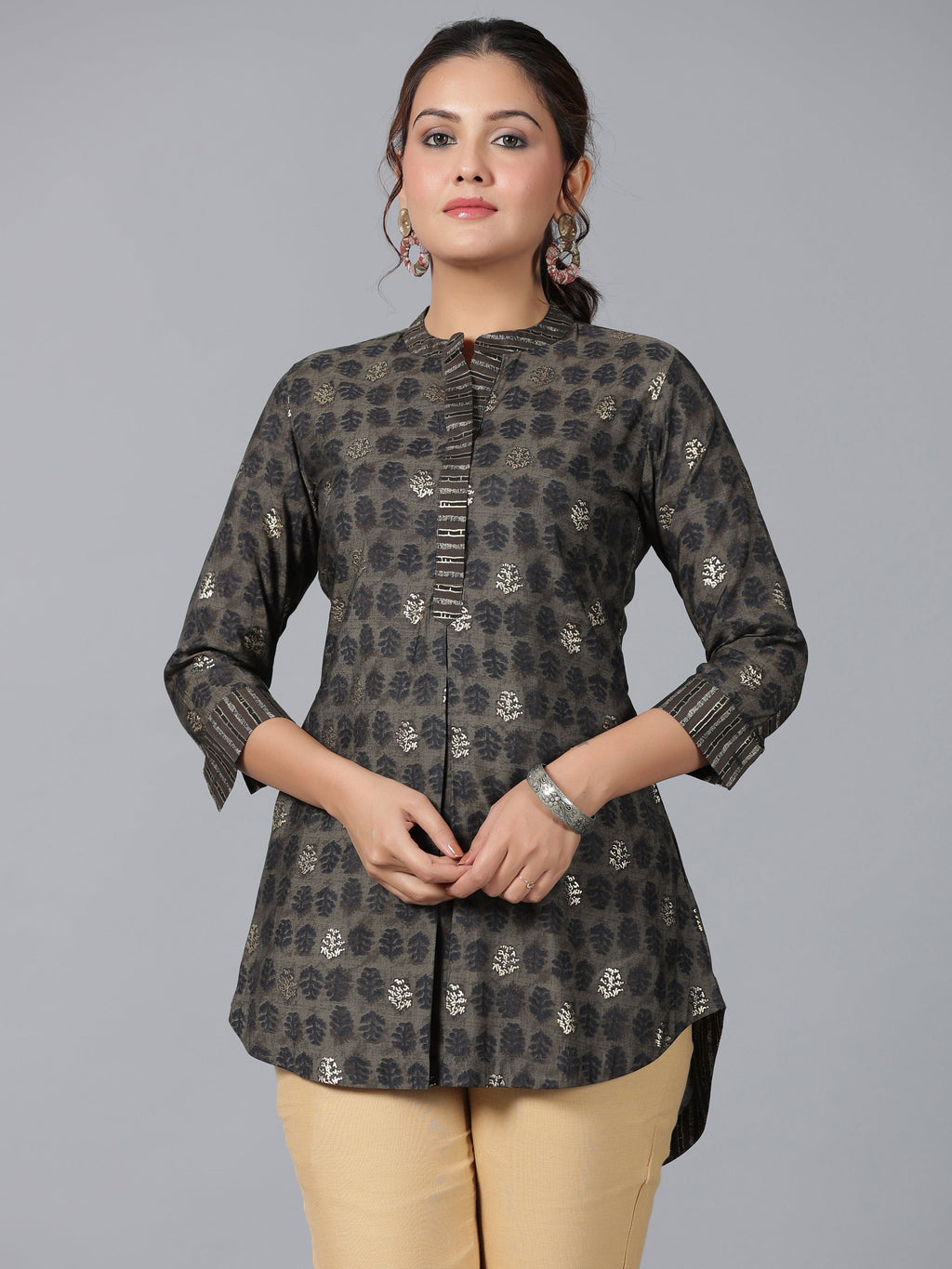 Juniper Women Black Muslin Printed High-Low Straight Tunic | Grocsy