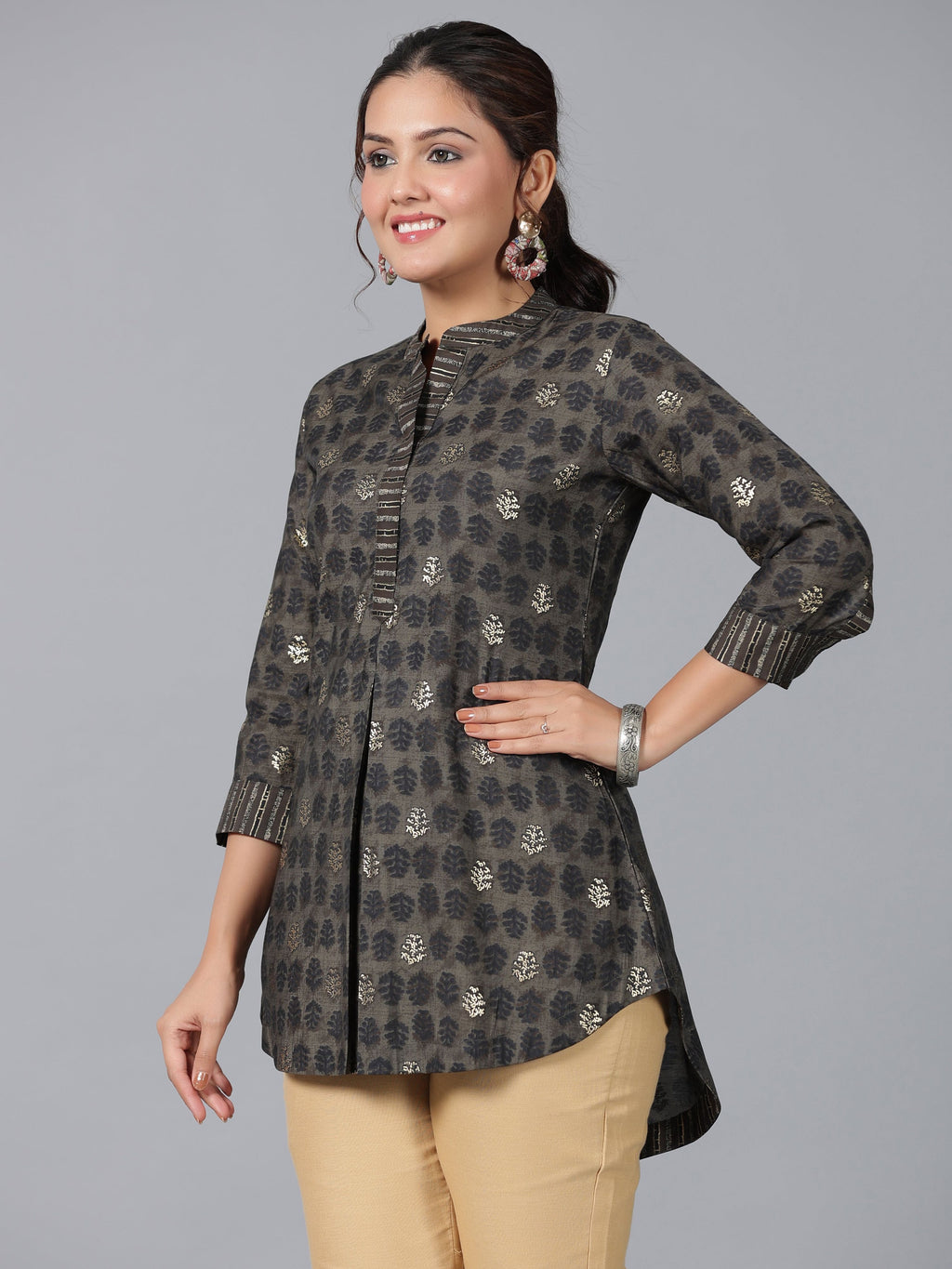 Juniper Women Black Muslin Printed High-Low Straight Tunic | Grocsy