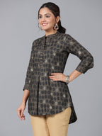 Juniper Women Black Muslin Printed High-Low Straight Tunic | Grocsy