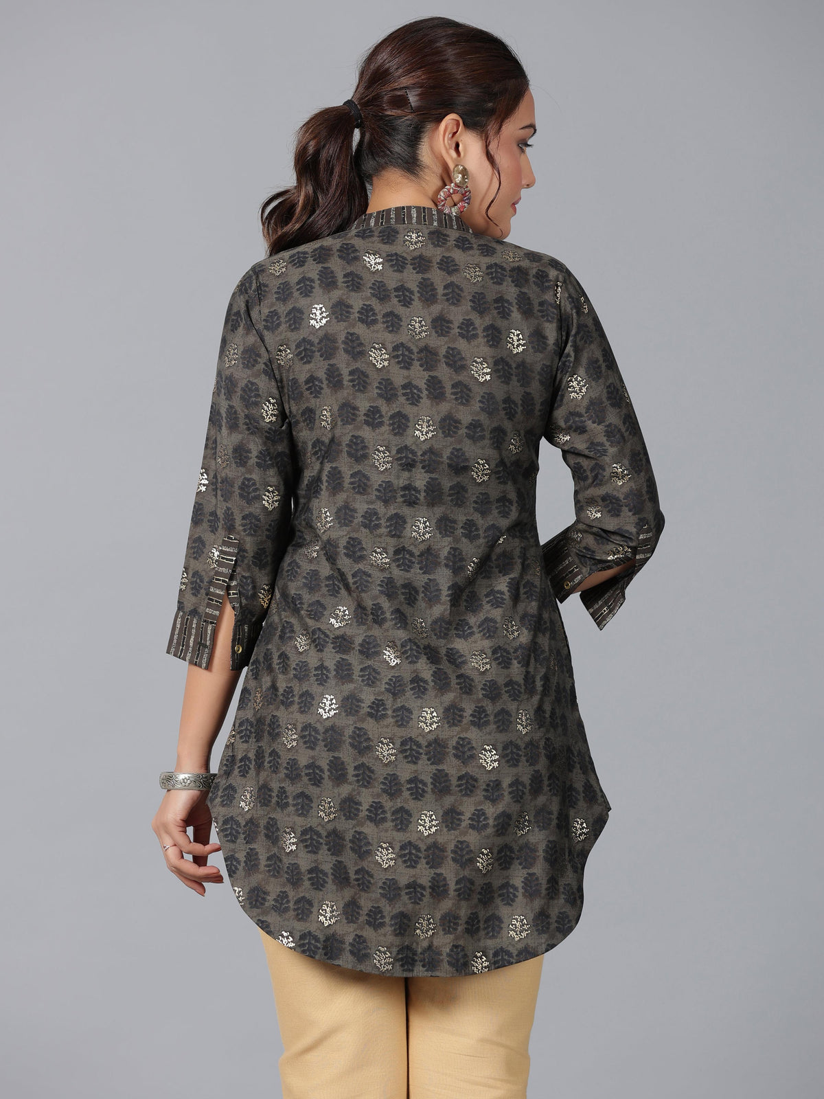 Juniper Women Black Muslin Printed High-Low Straight Tunic | Grocsy