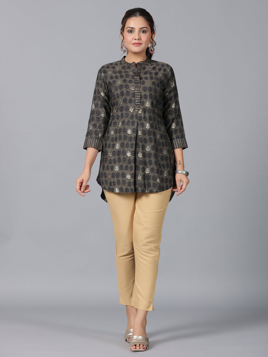 Juniper Women Black Muslin Printed High-Low Straight Tunic | Grocsy