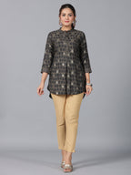 Juniper Women Black Muslin Printed High-Low Straight Tunic | Grocsy