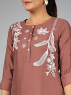 Juniper Women Brown Chanderi Embroidered Clothing Set | Grocsy