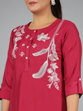 Juniper Women Fuchsia Chanderi Embroidered Clothing Set | Grocsy