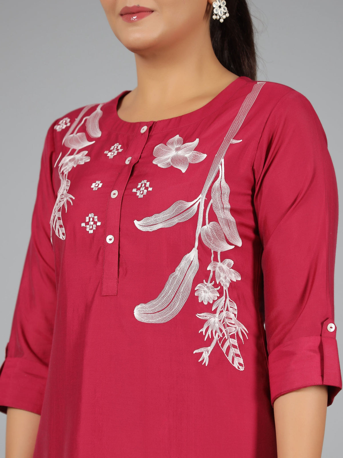 Juniper Women Fuchsia Chanderi Embroidered Clothing Set | Grocsy