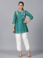 Juniper Women Green Chanderi Embroidered Clothing Set | Grocsy