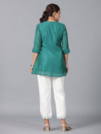 Juniper Women Green Chanderi Embroidered Clothing Set | Grocsy