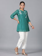Juniper Women Green Chanderi Embroidered Clothing Set | Grocsy