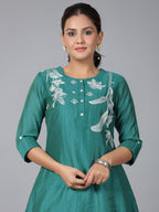 Juniper Women Green Chanderi Embroidered Clothing Set | Grocsy