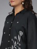 Juniper Black Fuchsia Chanderi Embroidered Clothing Set | Grocsy