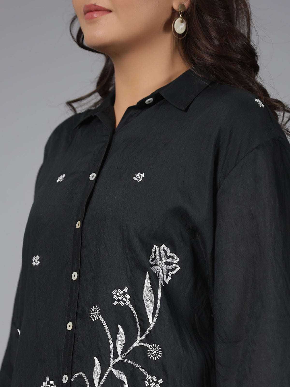 Juniper Black Fuchsia Chanderi Embroidered Clothing Set | Grocsy