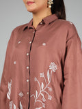 Juniper Brown Fuchsia Chanderi Embroidered Clothing Set | Grocsy