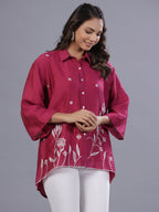 Juniper Women Fuchsia Chanderi Embroidered Clothing Set | Grocsy