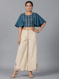 Juniper Women Blue Rayon Embroidered Clothing Set | Grocsy