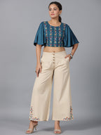 Juniper Women Blue Rayon Embroidered Clothing Set | Grocsy