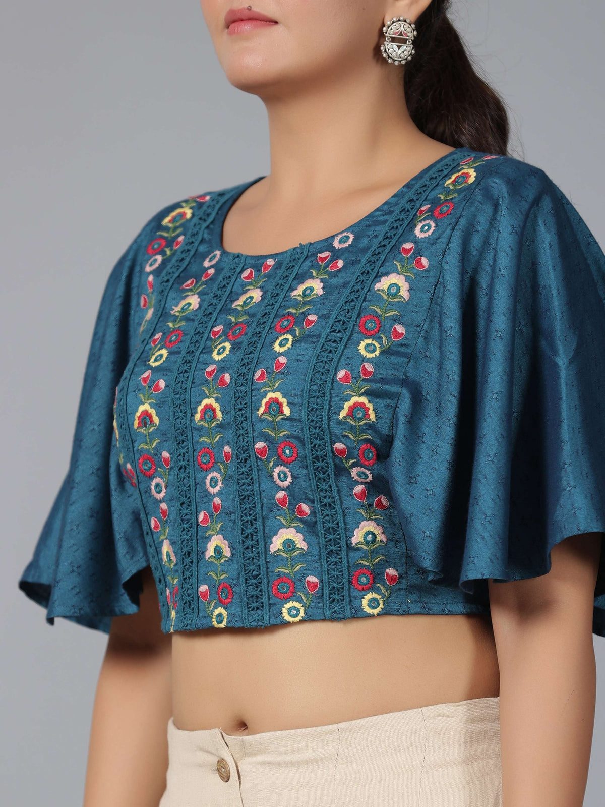 Juniper Women Blue Rayon Embroidered Clothing Set | Grocsy