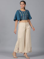 Juniper Women Blue Rayon Embroidered Clothing Set | Grocsy