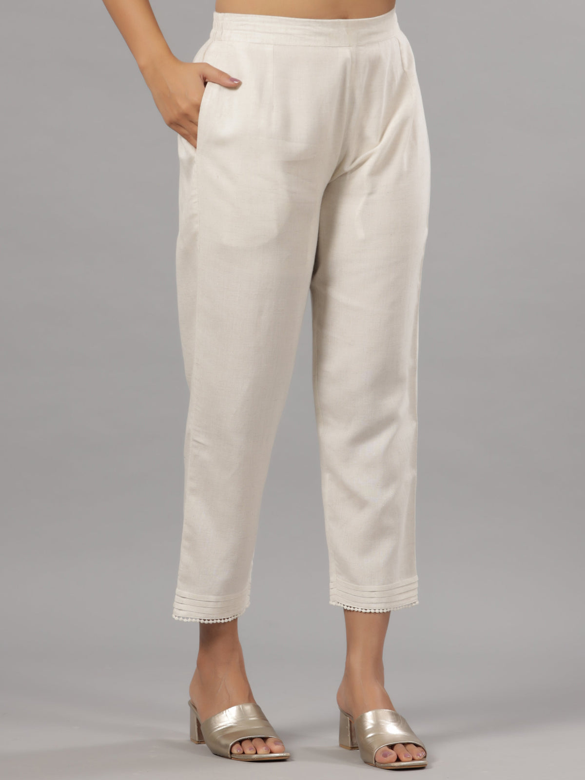 Juniper Woemen Natural Rayon Flex Solid Pants | Grocsy