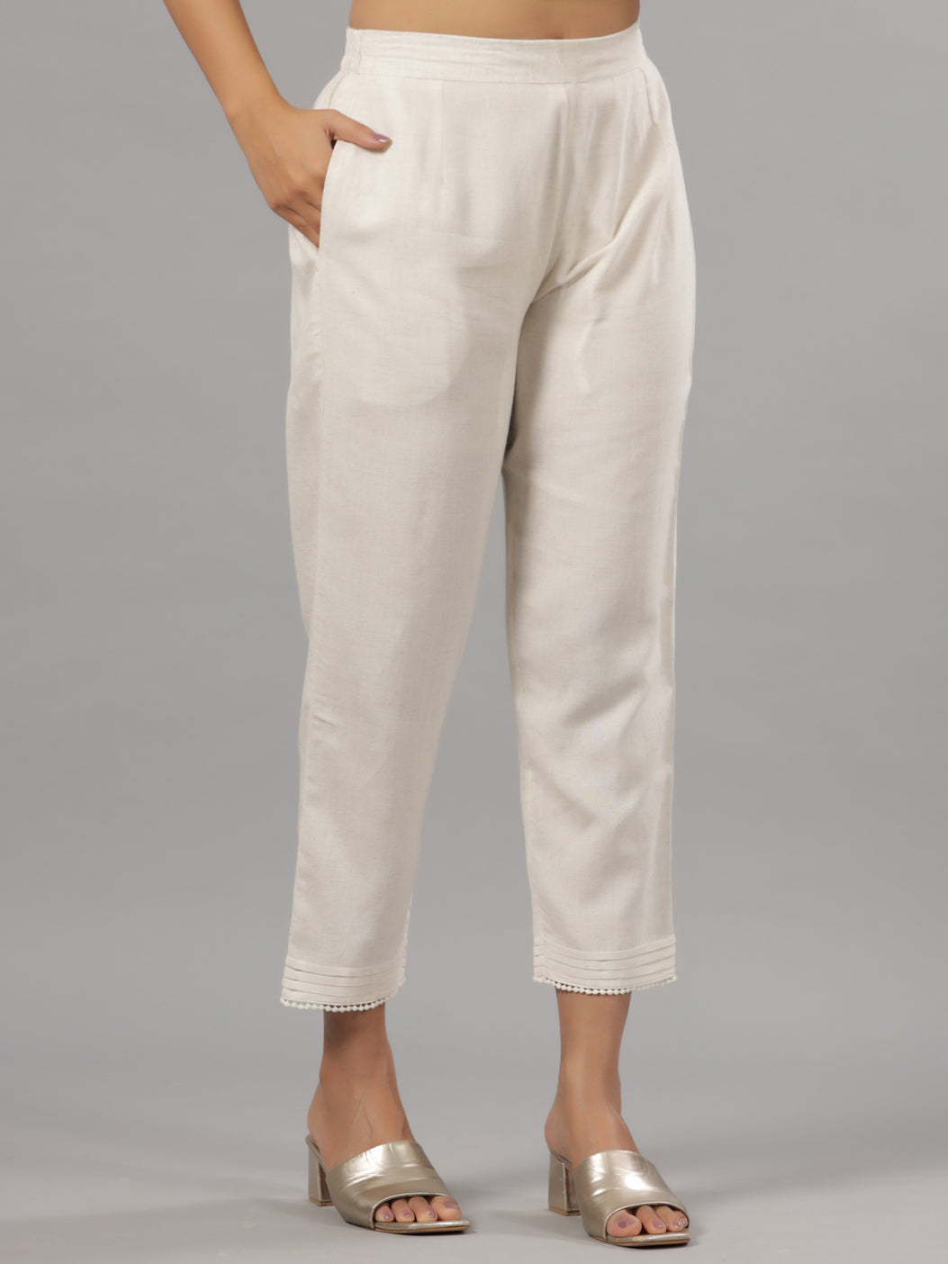 Juniper Women Natural Liva Rayon Solid Pants | Grocsy