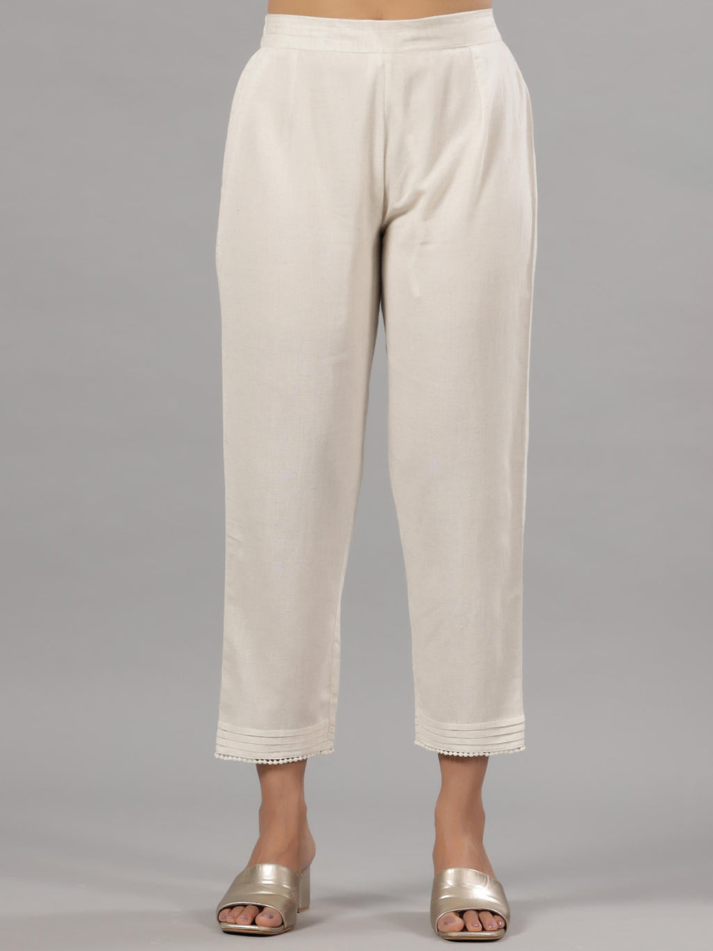 Juniper Natural Solid Liva Rayon Pant With Lace | Grocsy
