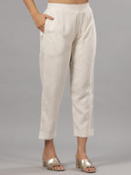Juniper Natural Solid Liva Rayon Pant With Lace | Grocsy