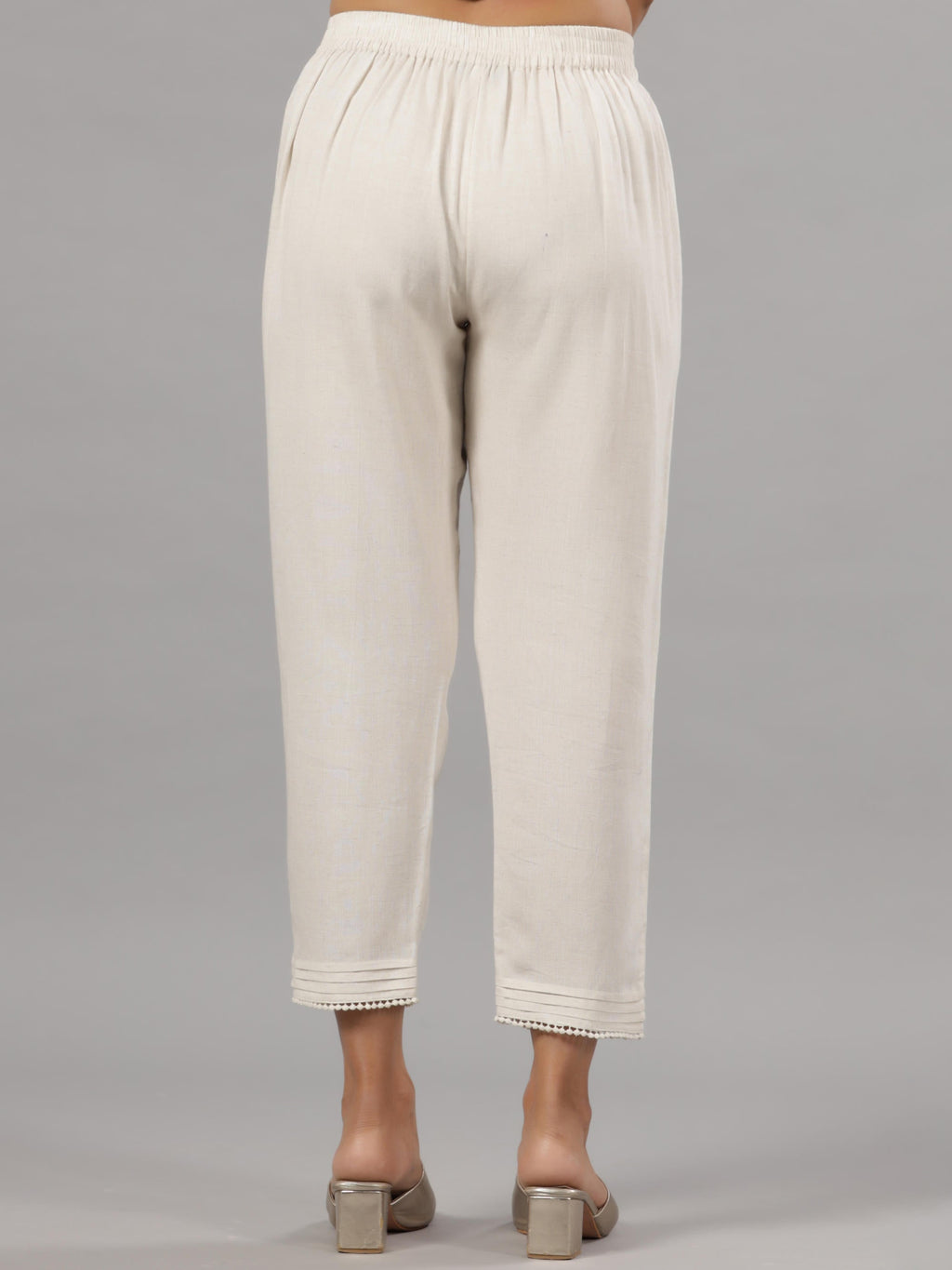 Juniper Natural Solid Liva Rayon Pant With Lace | Grocsy