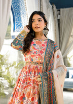 Wedding Designer Multi Soft Dola Silk Anarkali suit with Dupatta - Sanj | Grocsy