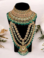 Tehzeeb Creations Traditional Designer Kundan Stone Green Meenakari Choker Bridal Set | Grocsy