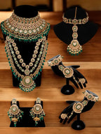 Tehzeeb Creations Traditional Designer Kundan Stone Green Meenakari Choker Bridal Set | Grocsy