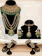 Tehzeeb Creations Traditional Designer Kundan Stone Green Meenakari Choker Bridal Set | Grocsy