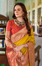 Anaita Yellow Soft Silk Zari Weaving Saree With Blouse Piece | Grocsy