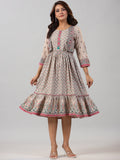 Juniper Women Beige Rayon Printed Jacket Style Midi Dress | Grocsy