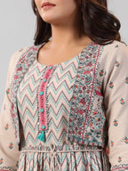 Juniper Women Beige Rayon Printed Jacket Style Midi Dress | Grocsy