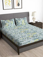 Story@home Arena Grey & Blue Floral Printed 180 TC Bedsheet & Pillow Covers | Grocsy