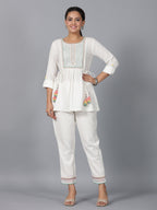 Juniper Women Off-White Seer Sucker Embroidered Clothing Set | Grocsy