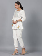 Juniper Women Off-White Seer Sucker Embroidered Clothing Set | Grocsy