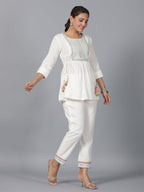 Juniper Women Off-White Seer Sucker Embroidered Clothing Set | Grocsy