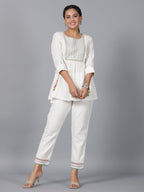 Juniper Women Off-White Seer Sucker Embroidered Clothing Set | Grocsy