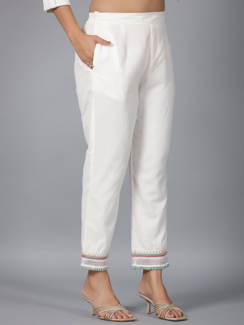 Juniper Women Off-White Seer Sucker Embroidered Clothing Set | Grocsy