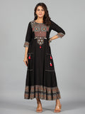 Juniper Women's Black Rayon Staple Printed Tiered Maxi Dress | Grocsy