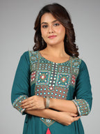 Juniper Women's Teal Rayon Staple Printed Tiered Maxi Dress | Grocsy