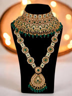 Tehzeeb Creations Traditional Designer Kundan Stone Green Meenakari Choker Bridal Set | Grocsy