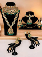 Tehzeeb Creations Traditional Designer Kundan Stone Green Meenakari Choker Bridal Set | Grocsy