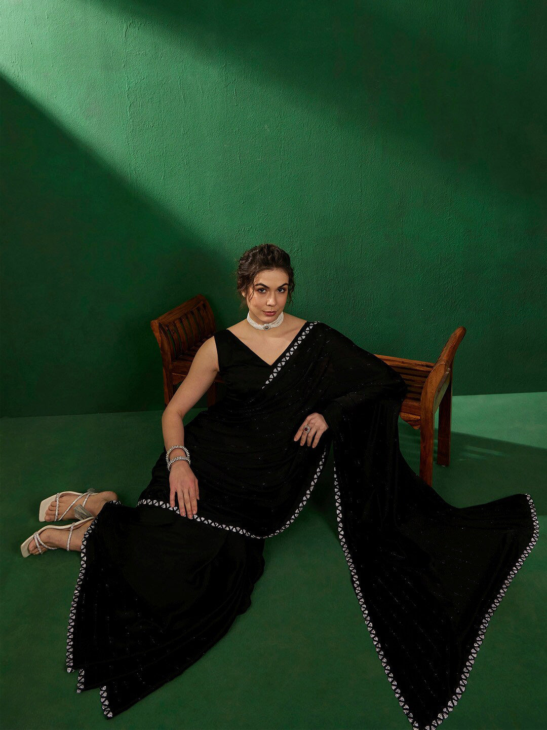 Sangria Embellished Satin Saree | Grocsy